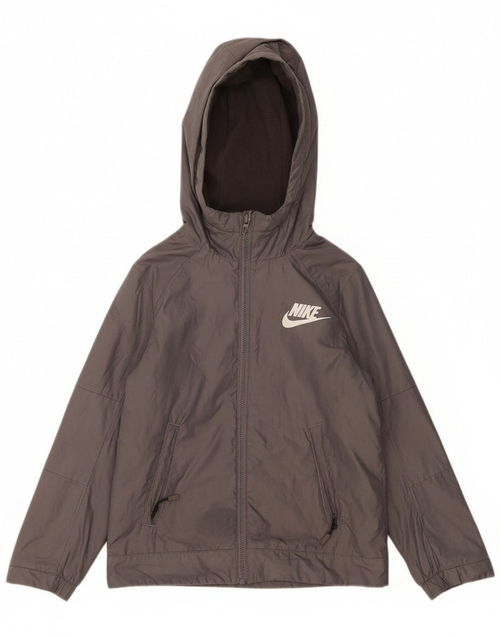 NIKE Boys Hooded Windbreaker Jacket 8-9 Years Small  Grey Polyester