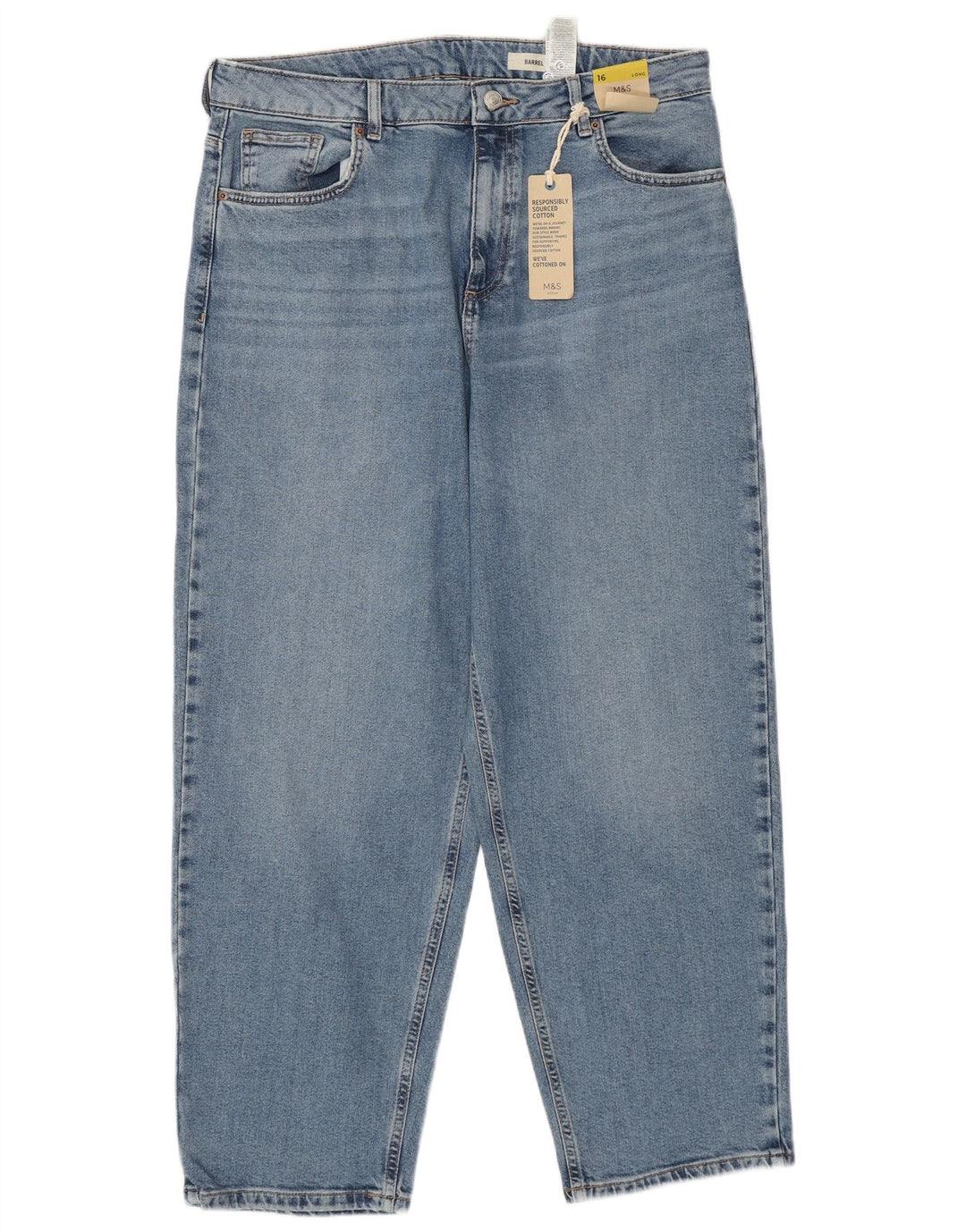 MARKS & SPENCER Jeans a vita alta a botte da donna UK 16 Large W34 L28 Blu