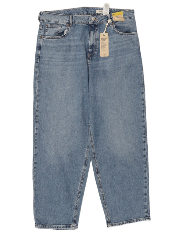 MARKS & SPENCER Jeans a vita alta a botte da donna UK 16 Large W34 L28 Blu