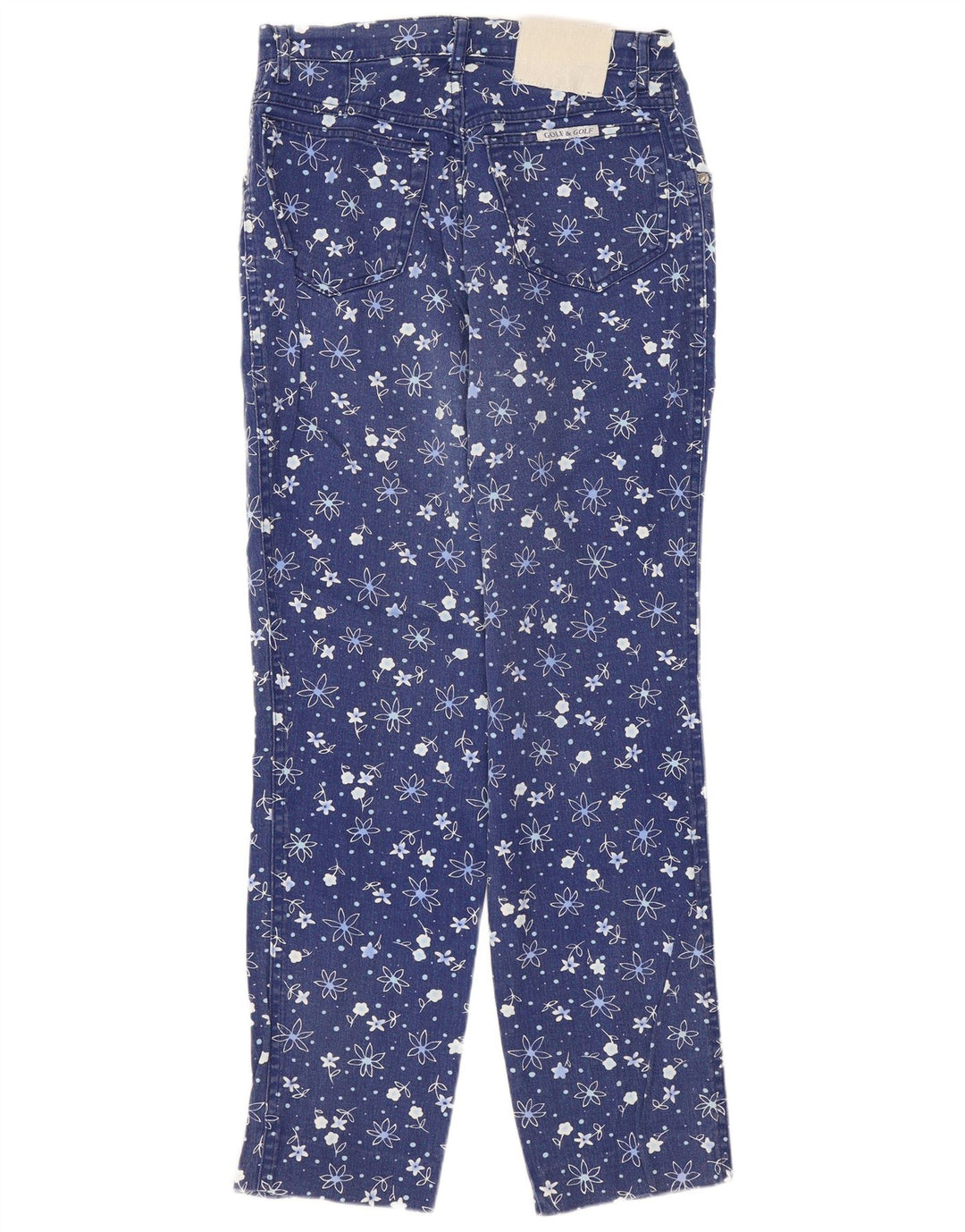 Jeans slim vintage da donna W28 L28 blu floreale