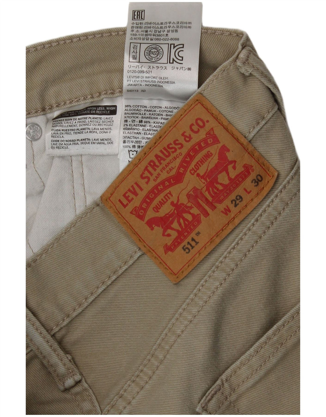 Levi's Uomo 511 Slim Jeans W29 L30 Cotone Verde