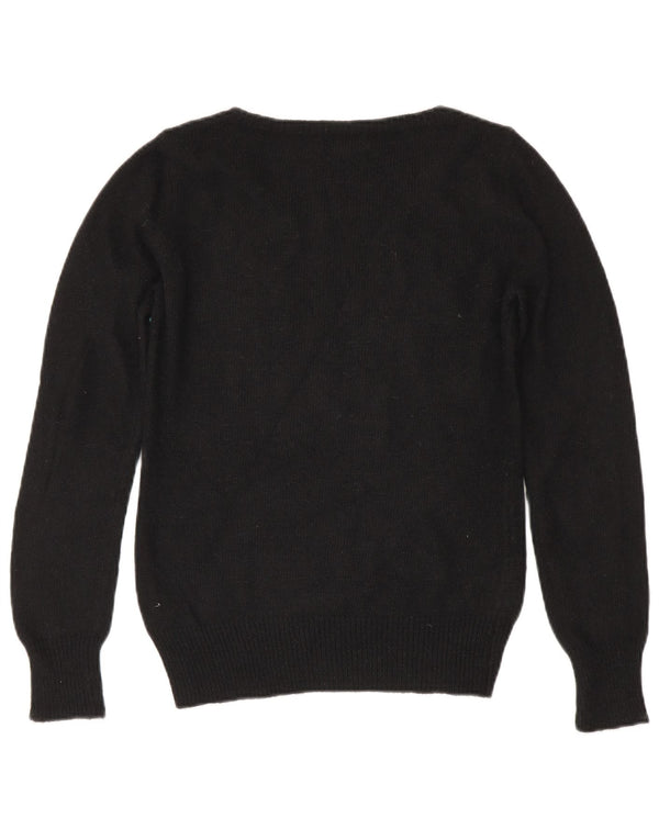 MONSOON Womens Boat Neck Jumper Sweater UK 10 Small Black Floral Polyamide