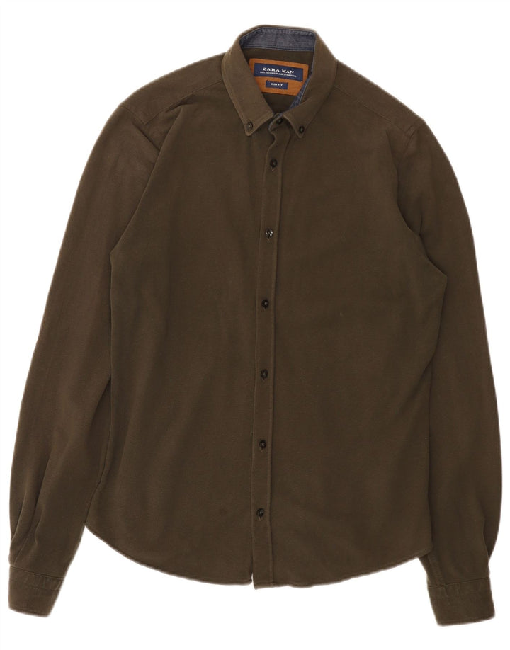 Camicia slim fit Zara da uomo piccola color kaki
