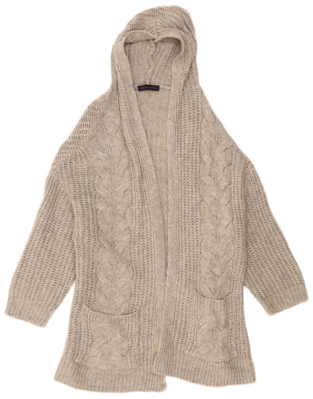 Maglione cardigan aperto con cappuccio da donna Marks & Spencer UK 14 Grigio medio