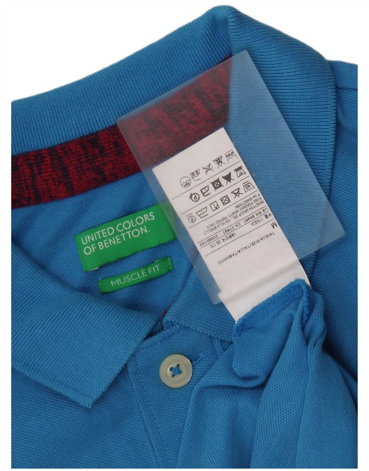 Polo Benetton da uomo Muscle Fit in cotone blu medio