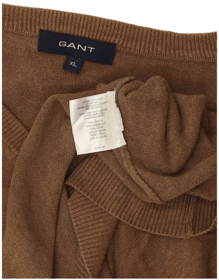 Gant Maglione da uomo con scollo a V XL in cotone marrone