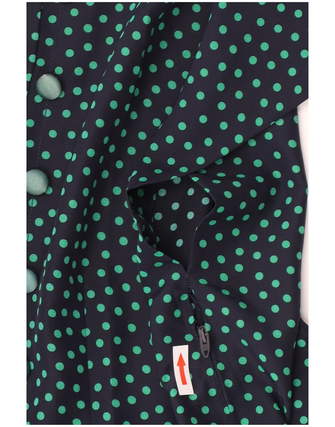 Abito a trapezio da donna vintage UK 10 piccolo pois blu navy