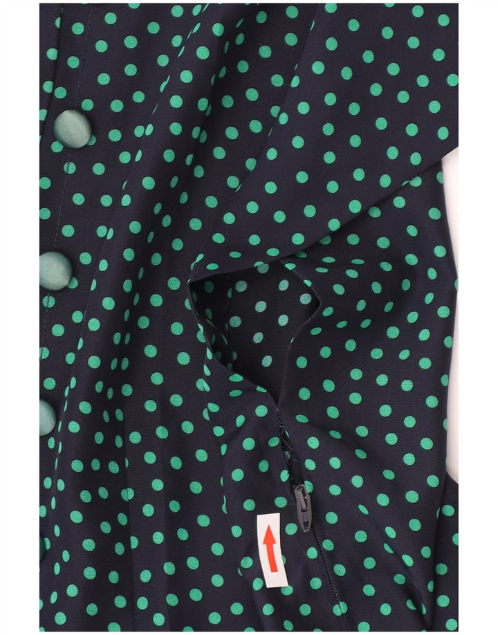 Abito a trapezio da donna vintage UK 10 piccolo pois blu navy