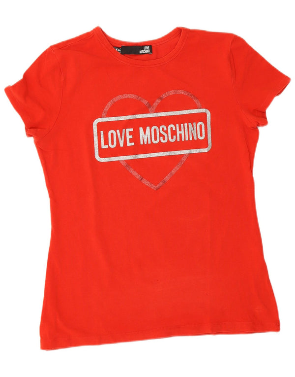 T-shirt grafica da donna Moschino Top UK 12 medio rosso cotone