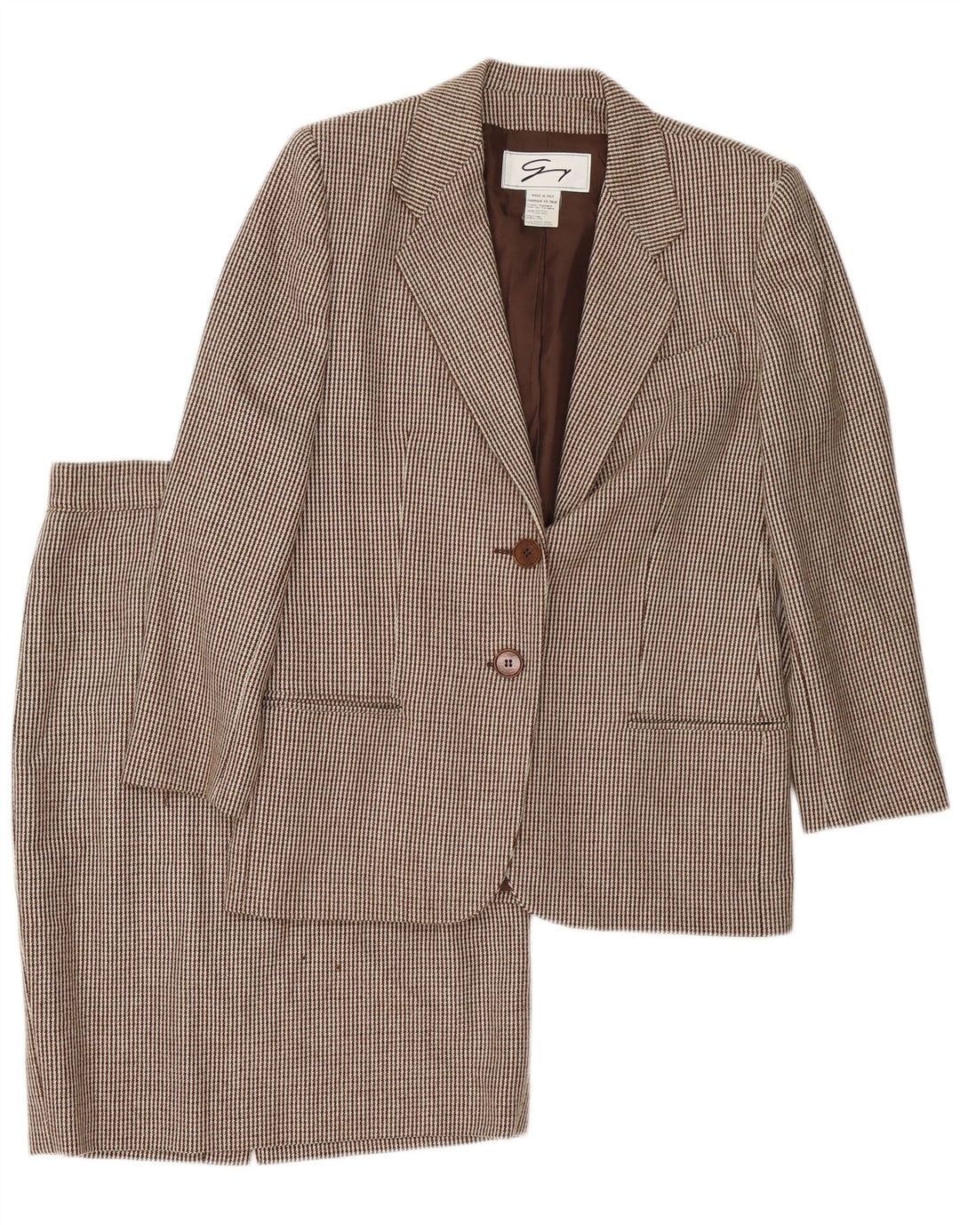 Set gonna da donna in 2 pezzi a 2 bottoni Genny UK 14 medio W32 pied de poule marrone