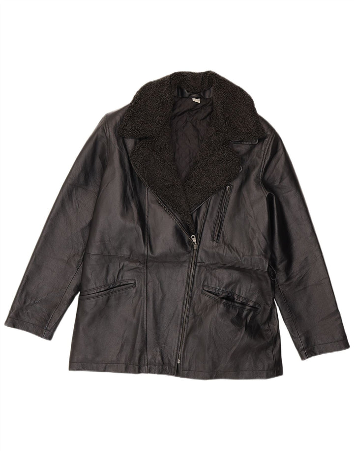 Giacca da motociclista in pelle da donna VINTAGE UK 16 grande in pelle nera