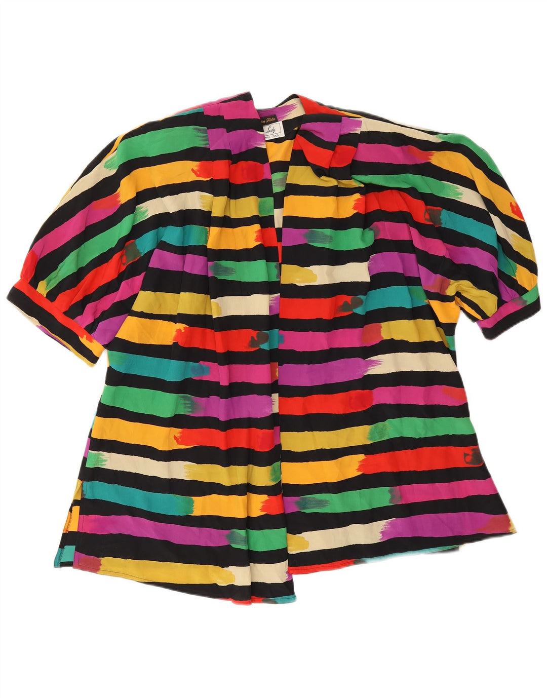 Camicetta vintage da donna a maniche corte UK 20 2XL a righe multicolore