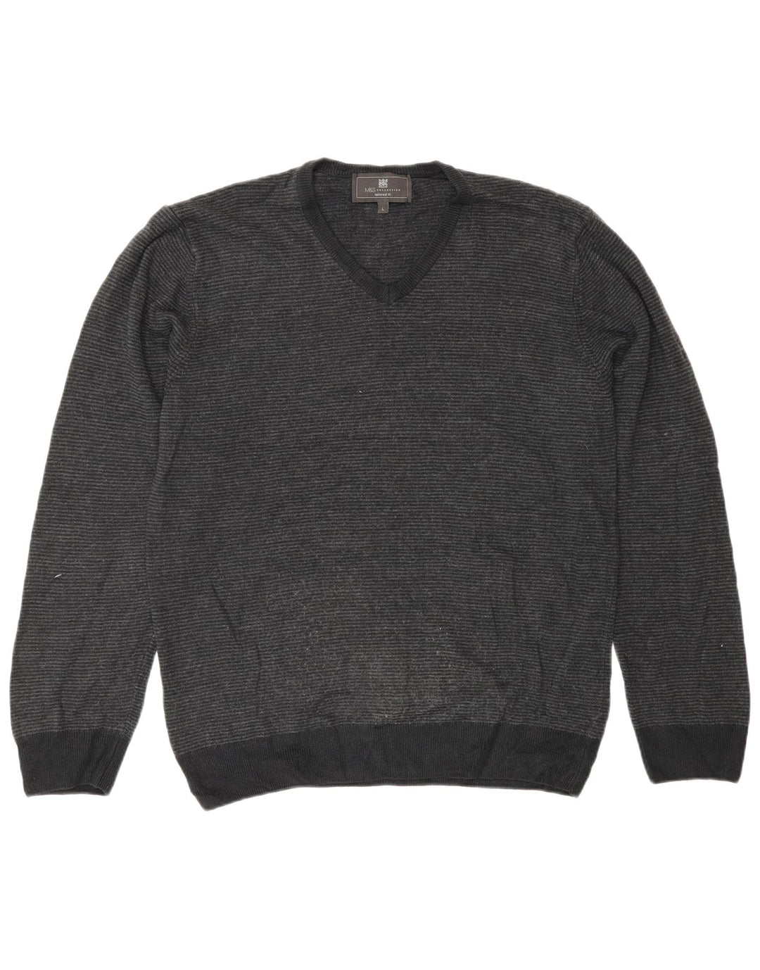 Maglione da uomo Marks & Spencer con scollo a V, classico a righe grigie grandi