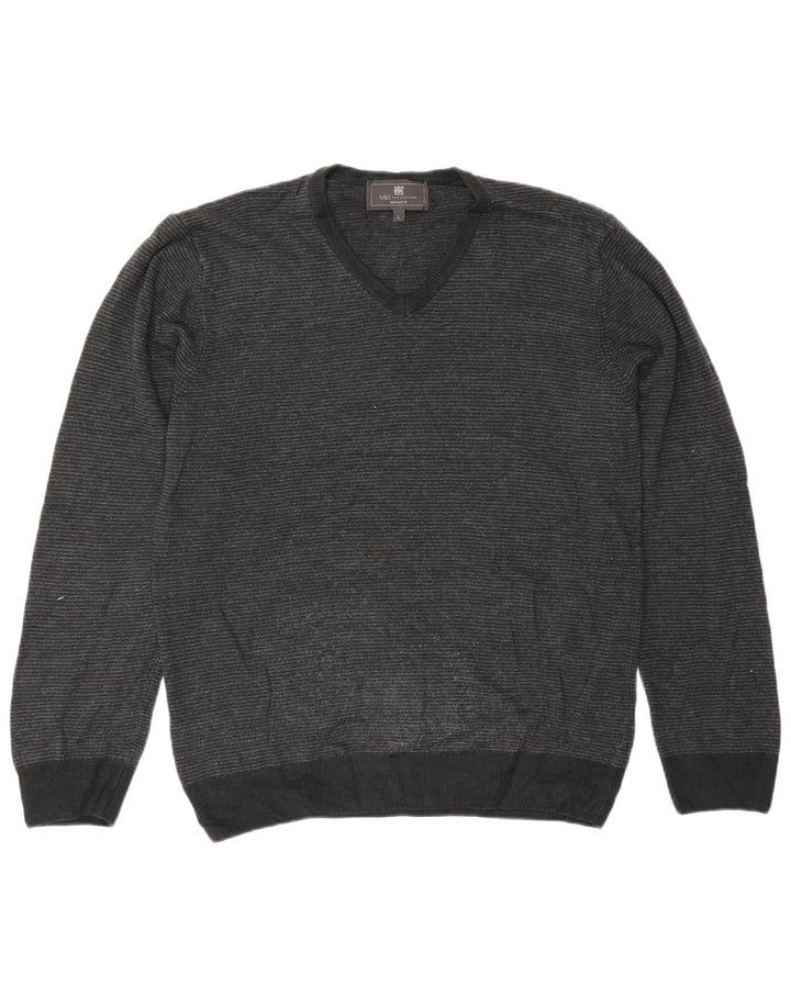 Maglione da uomo Marks & Spencer con scollo a V, classico a righe grigie grandi