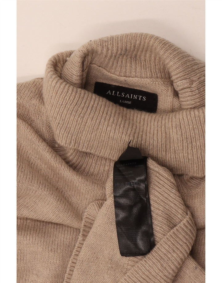 ALL SAINTS Maglione da uomo con collo alto e maglione grande in lana beige