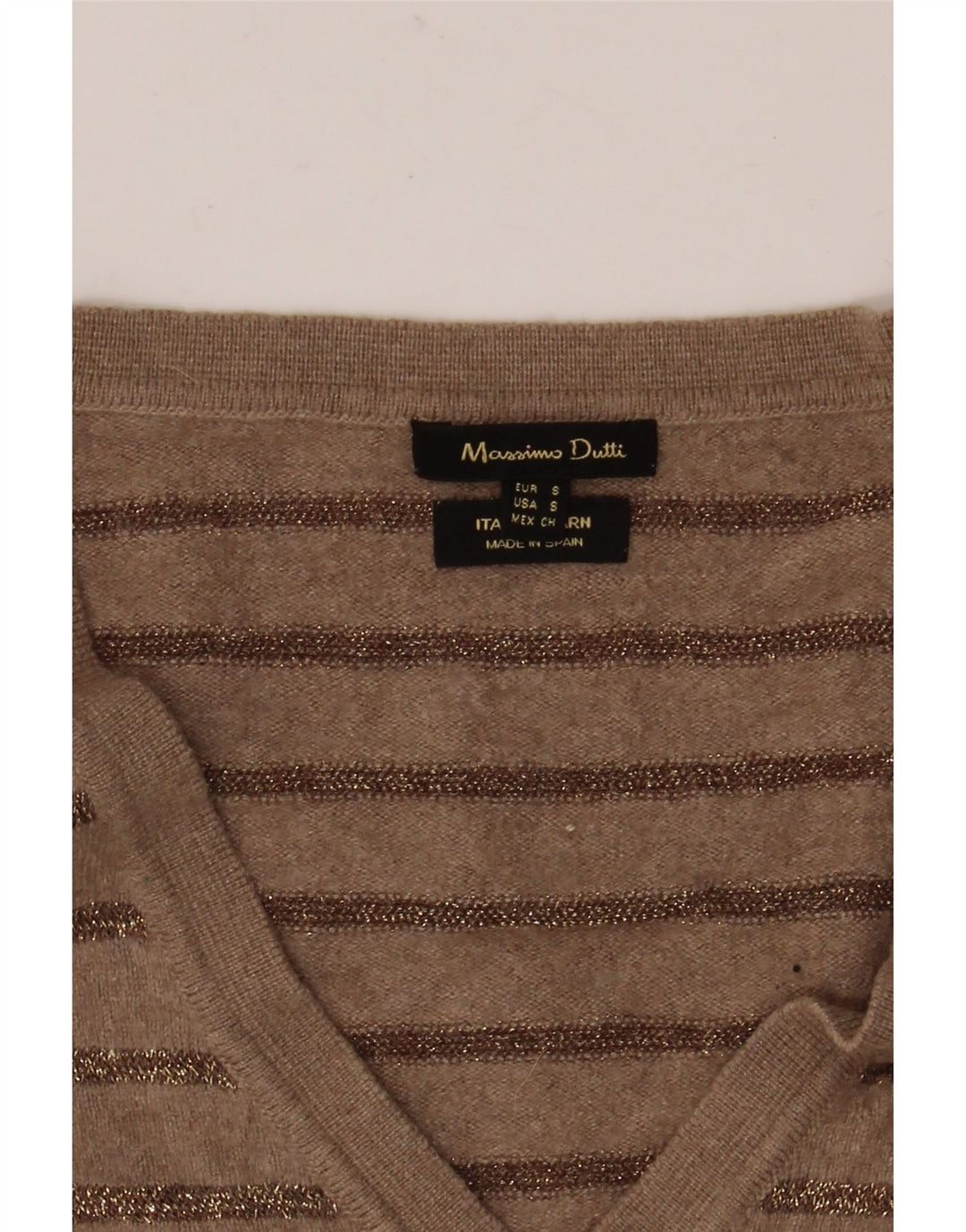 Maglione maglione da donna con scollo a V Massimo Dutti UK 10 piccolo a righe marroni