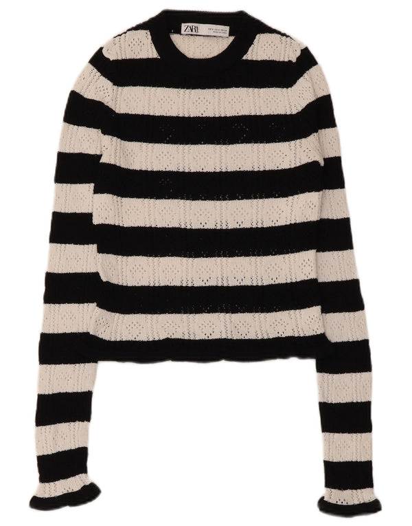 Maglione corto girocollo da donna Zara UK 8 piccolo a righe nere