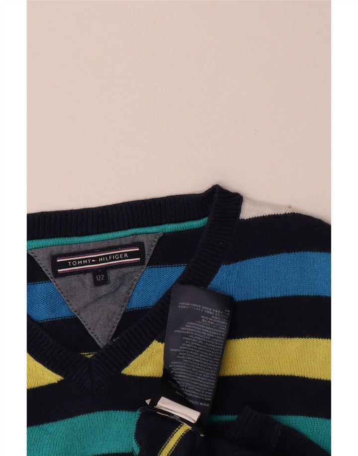 TOMMY HILFIGER Maglione maglione con scollo a V per ragazzi 6-7 anni a righe multicolori