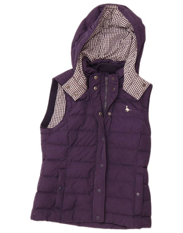 JACK WILLS Gilet imbottito con cappuccio da donna UK 10 piccolo poliestere blu navy
