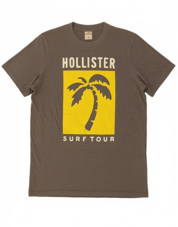 T-shirt grafica da uomo Hollister Top XL in cotone grigio