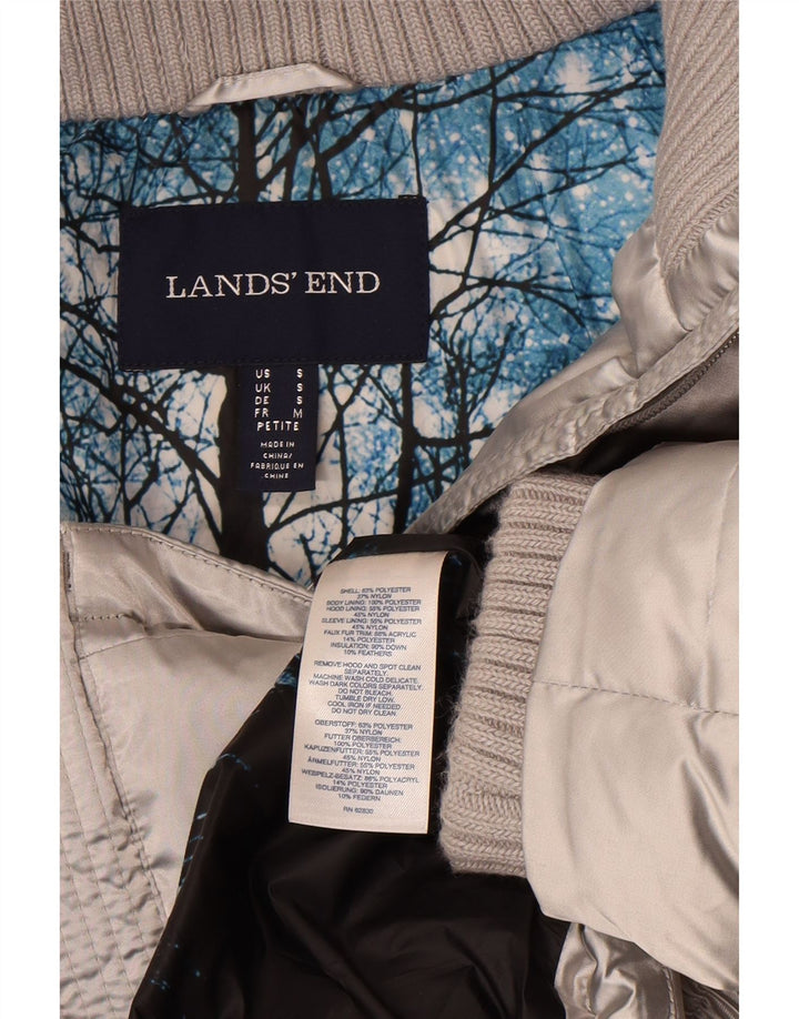 Giacca imbottita con cappuccio Petite da donna Lands End UK 10 Small Argento Poliestere