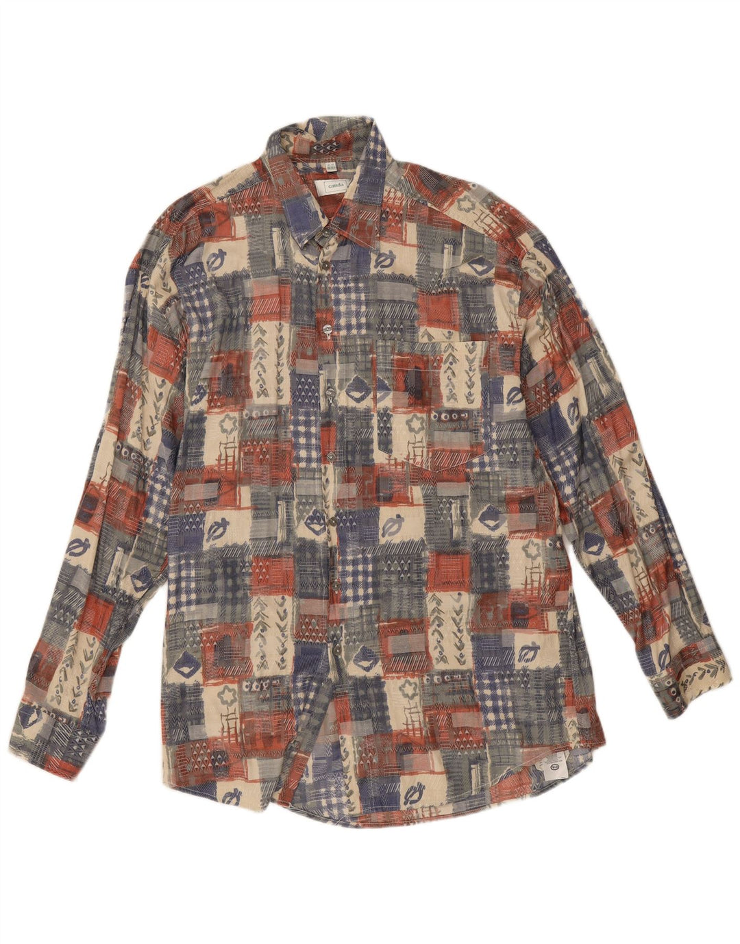 Camicia da uomo Canda taglia 41/42 16 1/2 grande viscosa patchwork multicolore