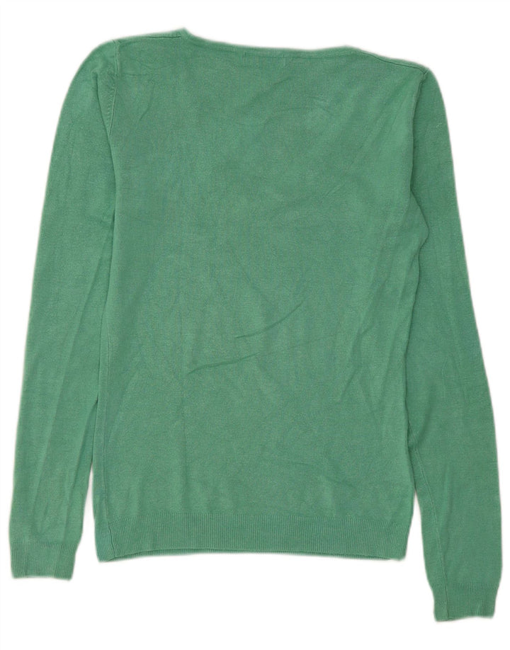 Maglione maglione con scollo a V grafico da donna Guess UK 12 Verde medio