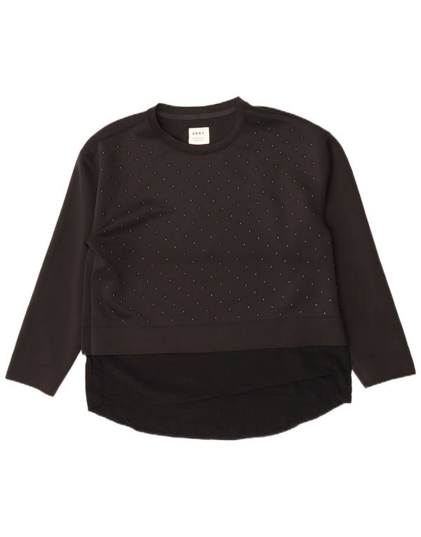 Dkny Womens Sweatshirt Jumper UK 16 Large Black Polyester