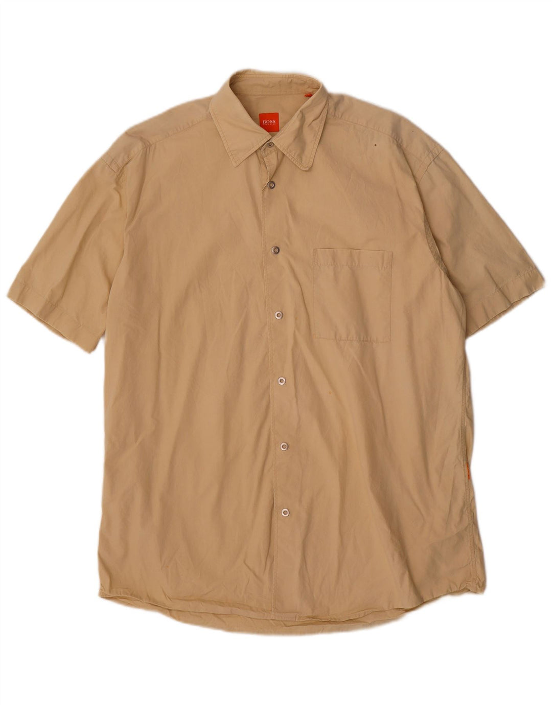 Camicia a maniche corte da uomo Hugo Boss in cotone beige medio
