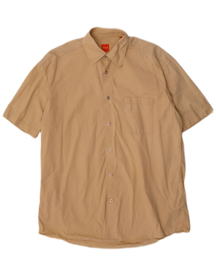 Camicia a maniche corte da uomo Hugo Boss in cotone beige medio