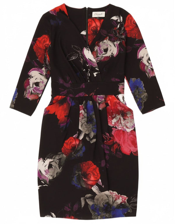 CLOSET Womens 3/4 Sleeve Sheath Dress UK 8 Small Black Floral Polyester