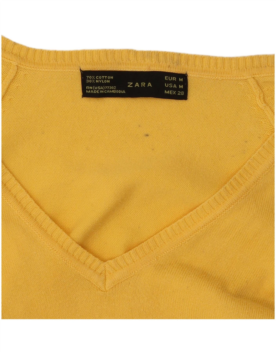 Maglione maglione con scollo a V da donna Zara UK 12 cotone giallo medio