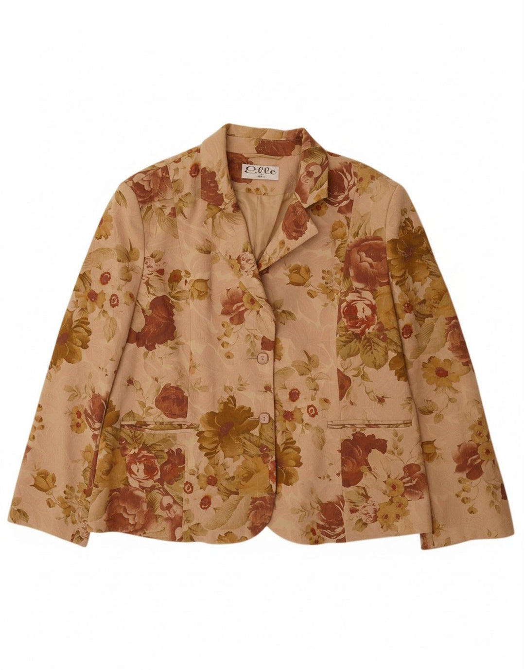 Giacca blazer a 2 bottoni da donna ELLE UK 20 2XL Cotone floreale beige