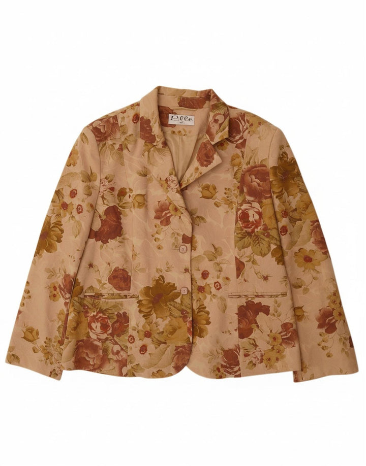 Giacca blazer a 2 bottoni da donna ELLE UK 20 2XL Cotone floreale beige