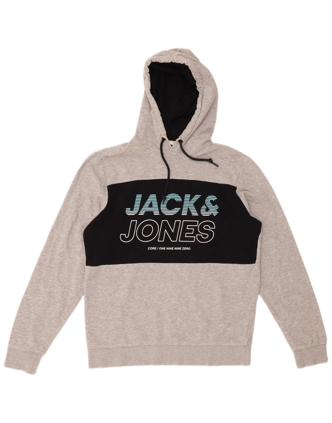 Maglione con cappuccio grafico da uomo Jack & Jones grande blocco di colore grigio