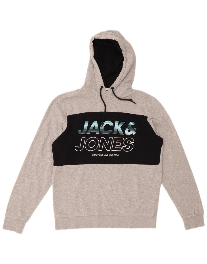 Maglione con cappuccio grafico da uomo Jack & Jones grande blocco di colore grigio