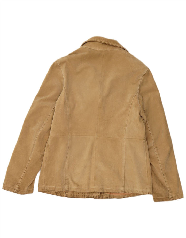 Giacca vintage in pelle scamosciata da donna UK 8 piccola Beige