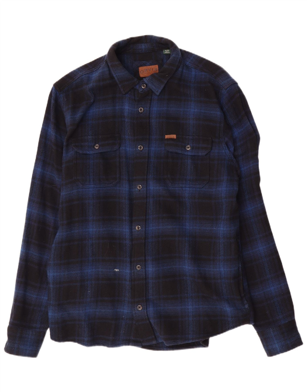 Camicia da uomo in flanella Orvis XL in cotone a quadri blu navy