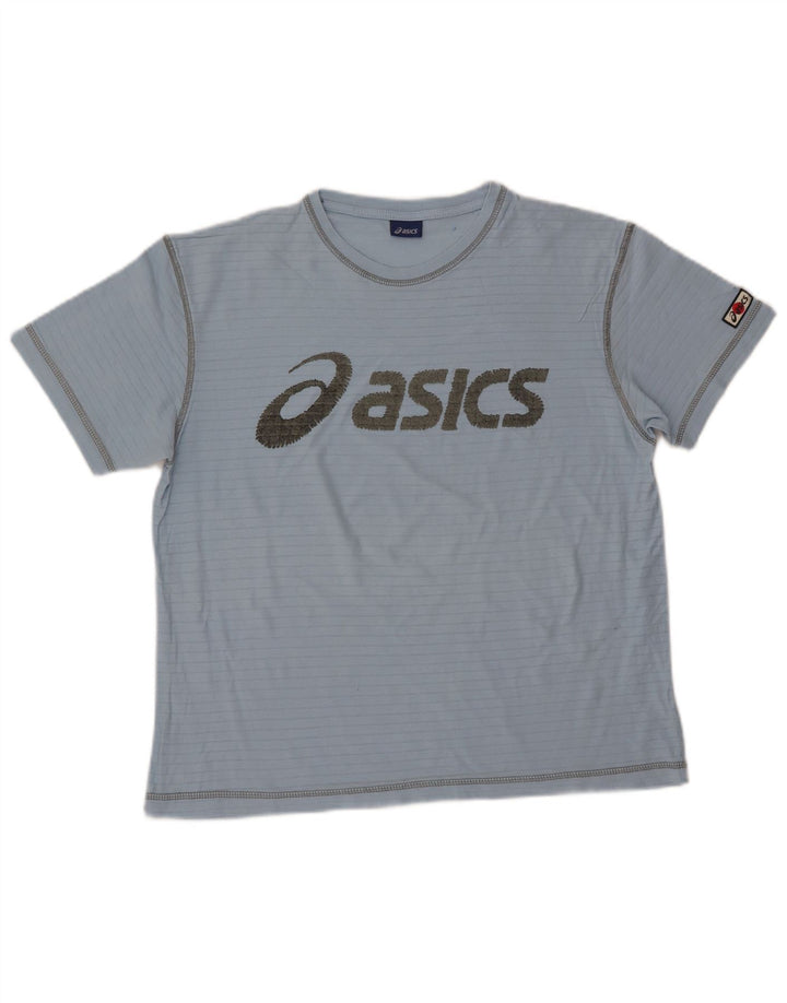 T-shirt grafica ASICS da donna Top UK 14 cotone gessato blu medio