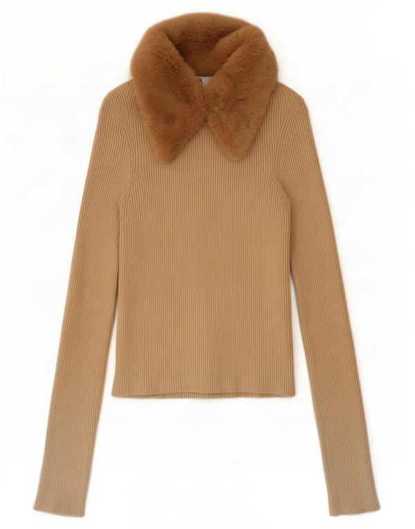 Polo corta a maniche lunghe da donna Zara UK 8 Small Beige Colourblock