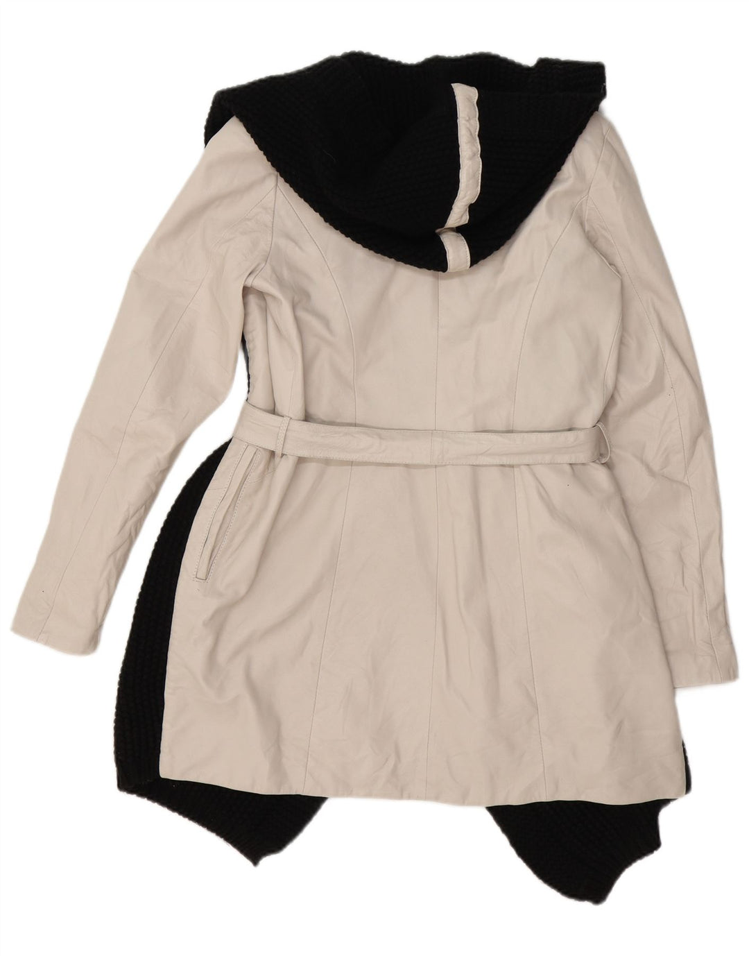 Cappotto con cappuccio da donna GIAN MORI UK 14 Pelle a blocchi di colore bianco sporco medio
