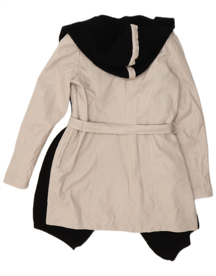 Cappotto con cappuccio da donna GIAN MORI UK 14 Pelle a blocchi di colore bianco sporco medio
