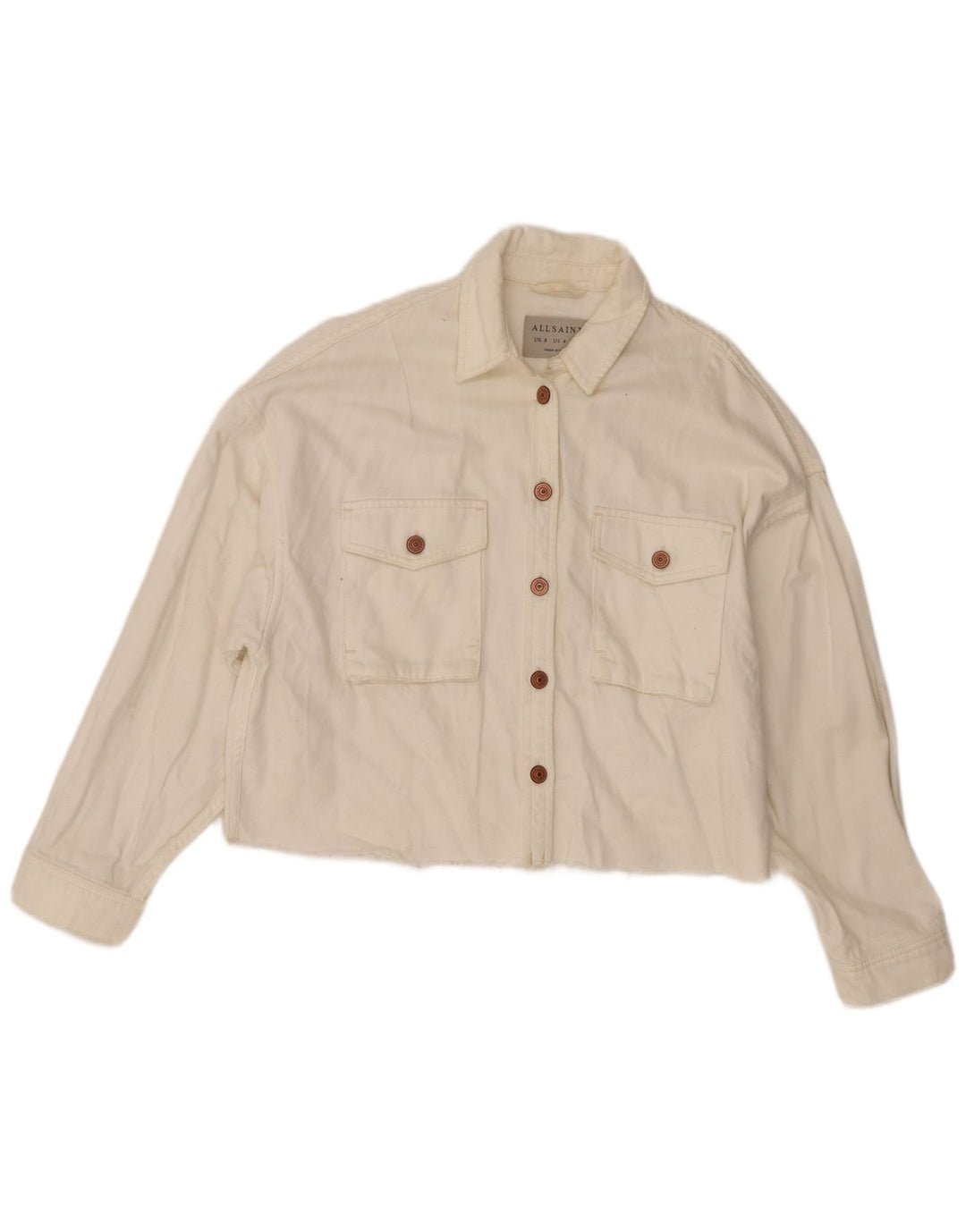 Camicia di jeans oversize da donna All Saints UK 8 piccola in cotone bianco