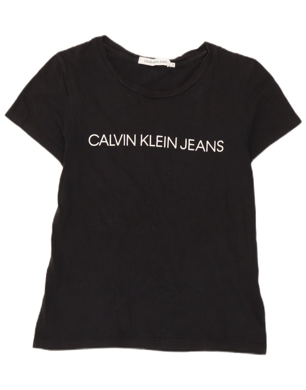 Maglietta grafica da donna Calvin Klein Jeans Top UK 10 piccola in cotone nero