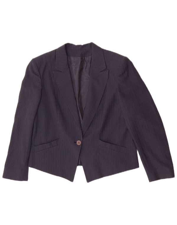 Giacca blazer vintage da donna a 1 bottone IT 46 grande gessato blu navy