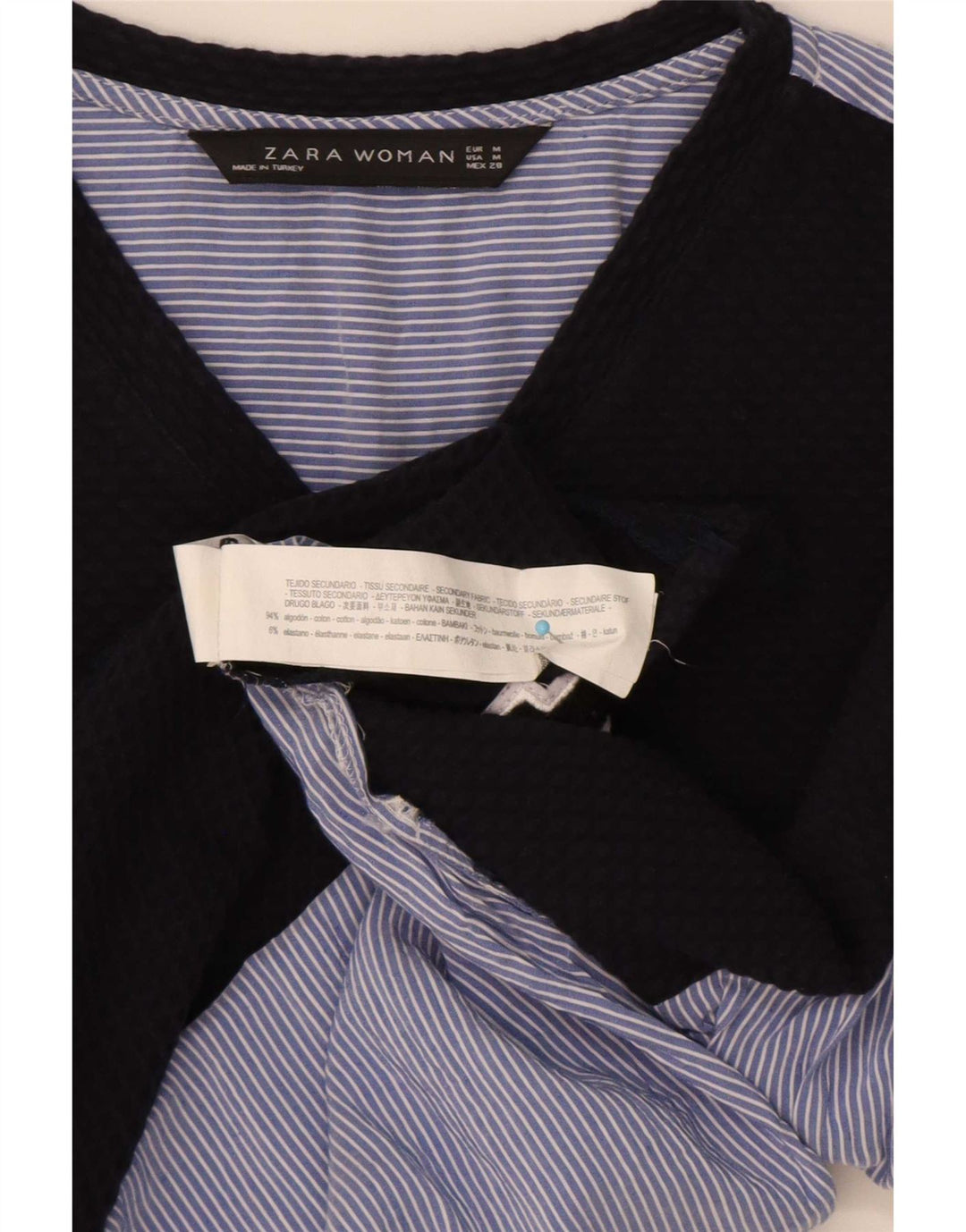 Maglia pullover grafica da donna Zara UK 12 Cotone gessato blu medio