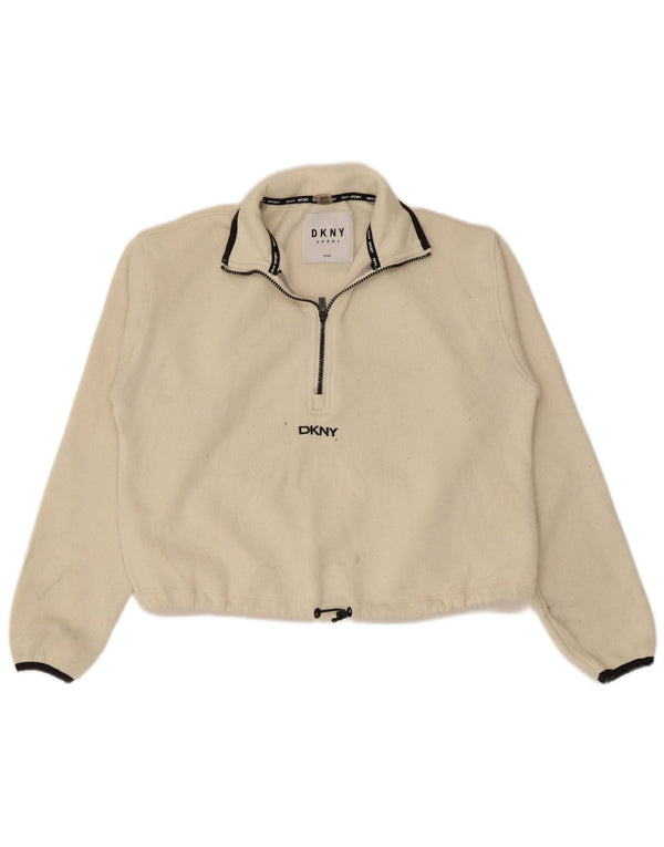 Felpa oversize da donna con zip 1/4 Dkny UK 6 XS poliestere bianco sporco