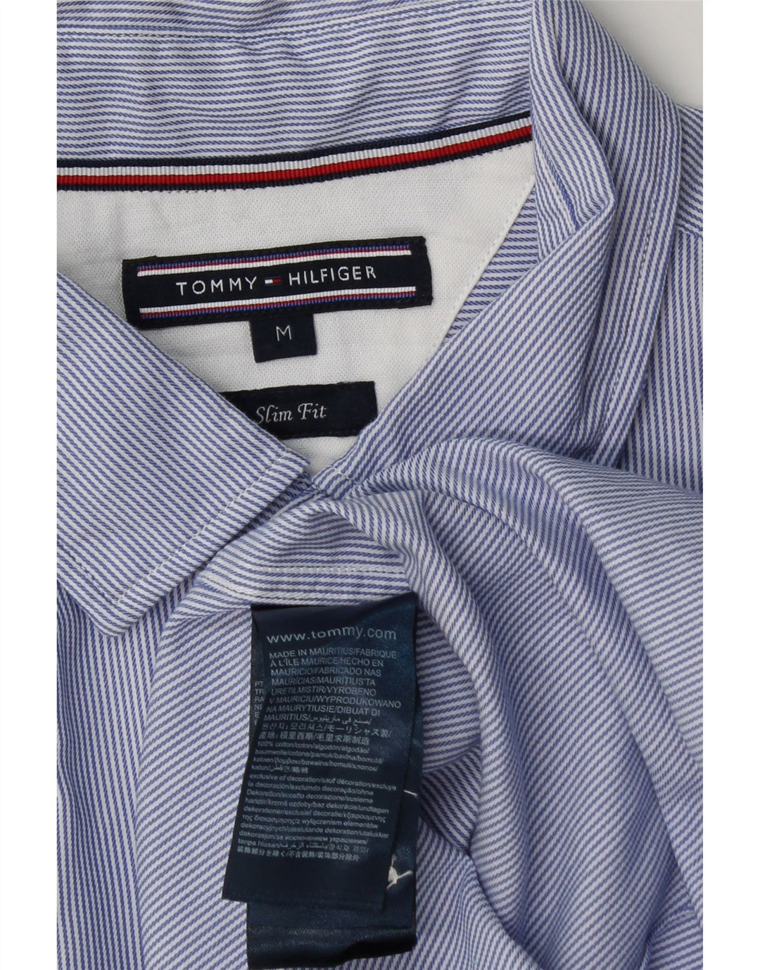 Camicia slim fit da uomo Tommy Hilfiger blu medio in cotone gessato