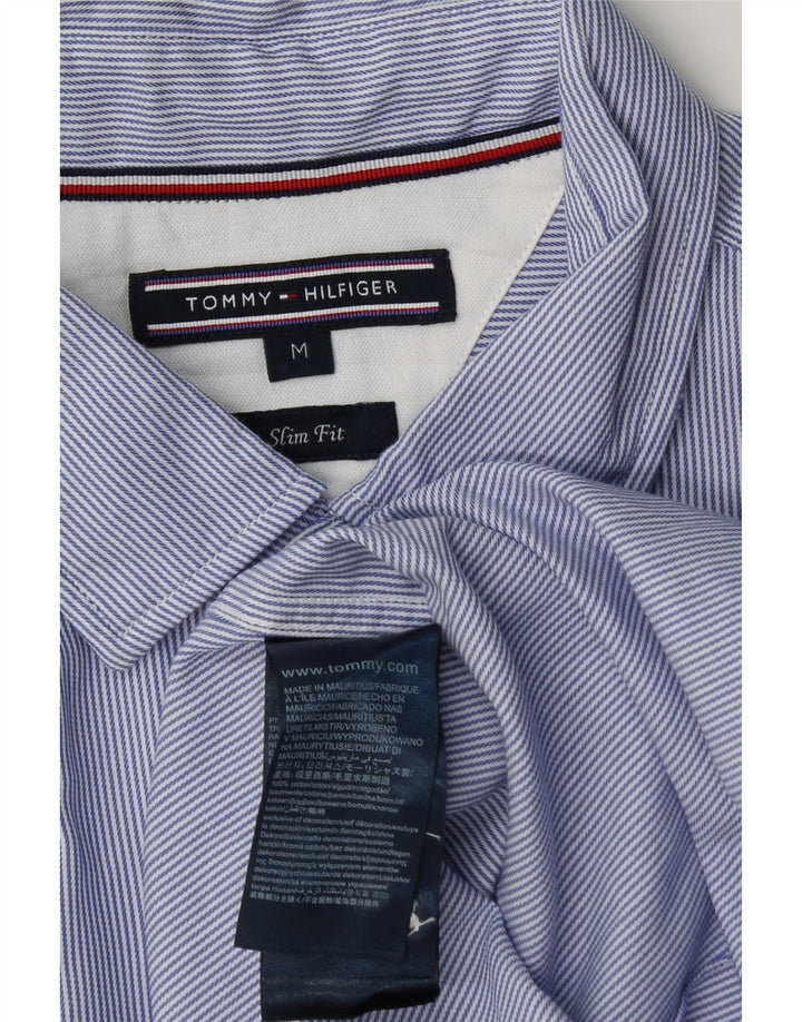 Camicia slim fit da uomo Tommy Hilfiger blu medio in cotone gessato