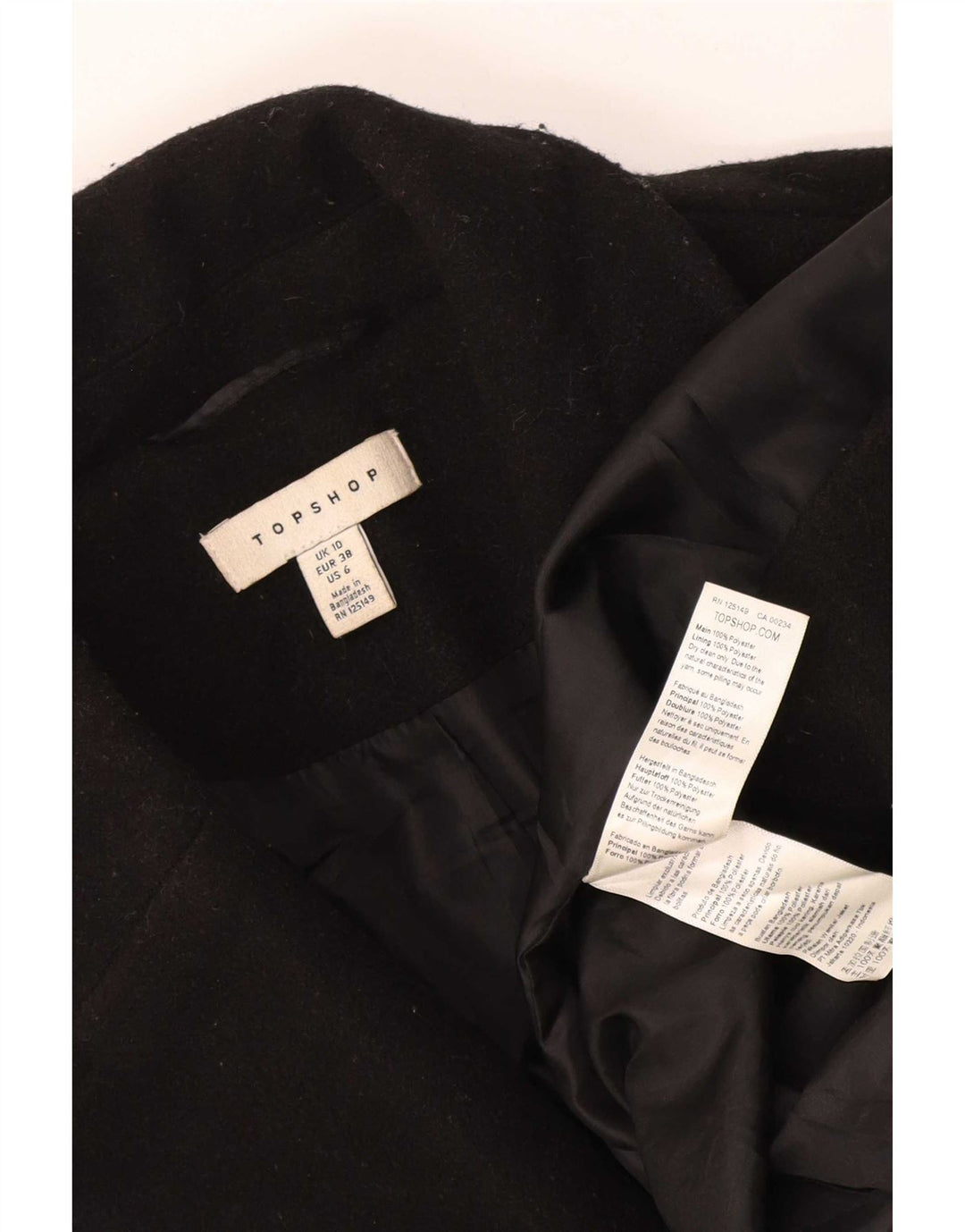 Cappotto doppiopetto oversize da donna Topshop UK 10 piccolo poliestere nero